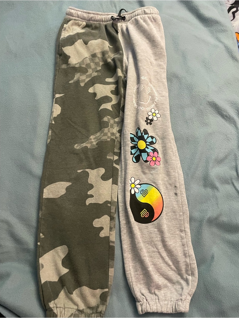 Justice Two-Tone Camo & Graphic Sweatpants - Green/Gray